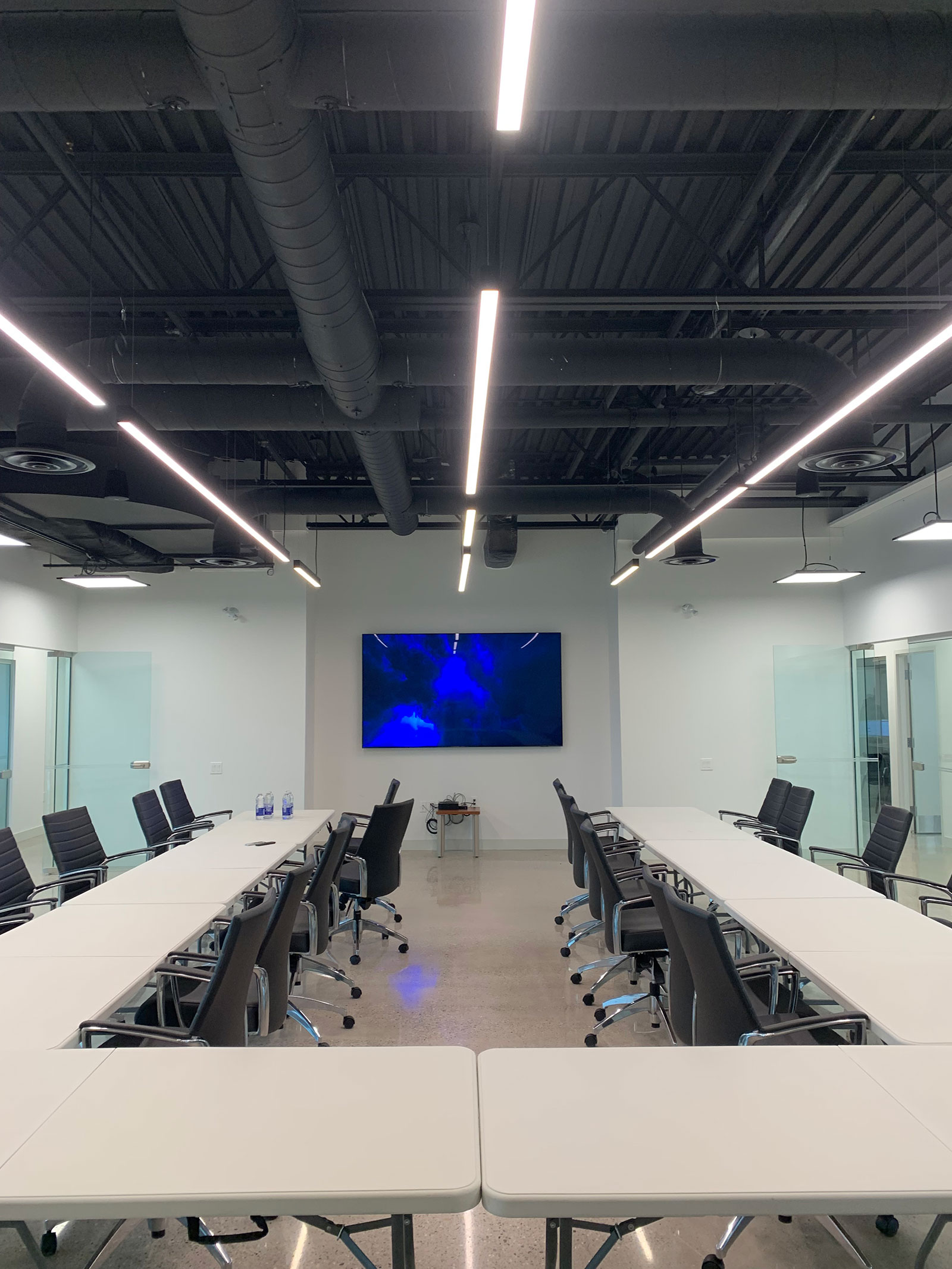 Office boardroom lighting installed by commercial electrician in London Ontario